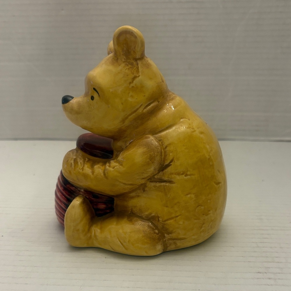 Yellow Ceramic Bear Figurine Holding Honey Pot Decorative Accent coin bank